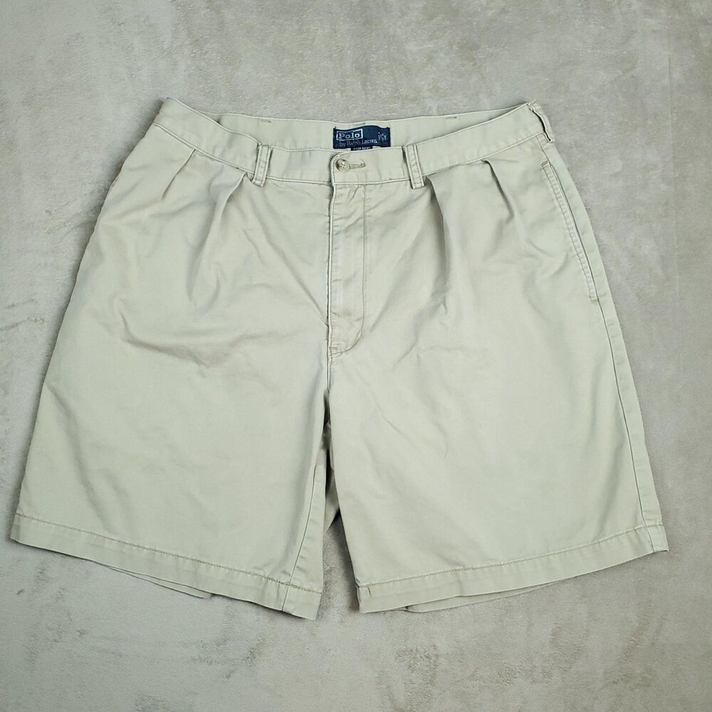 Polo Ralph Lauren Tyler Short Mens 34 Beige Chino Classic Fit Pleated Cotton